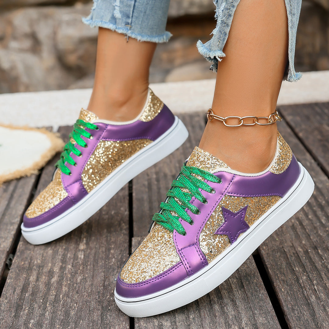 Damen modische Plateausneaker mit Glitzerpanelen, Sternapplikation und gepolsterter Komfortsohle Shop Nory