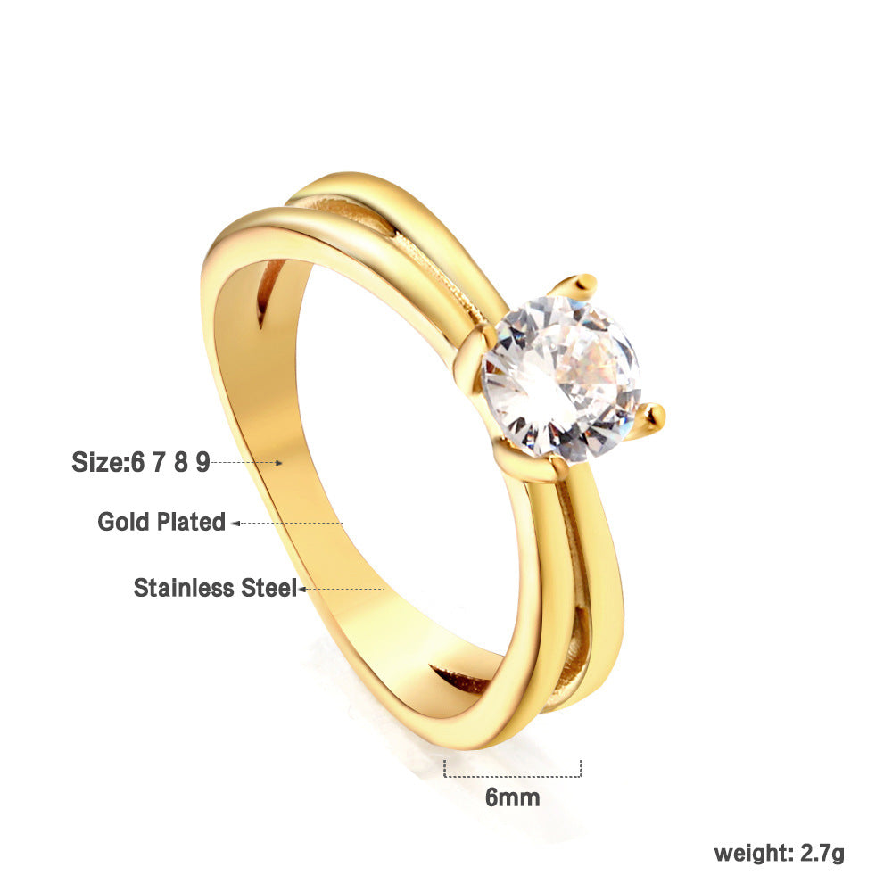 Damen Ring mit brillantem Zirkonia und eleganter Edelstahlfassung Shop Nory