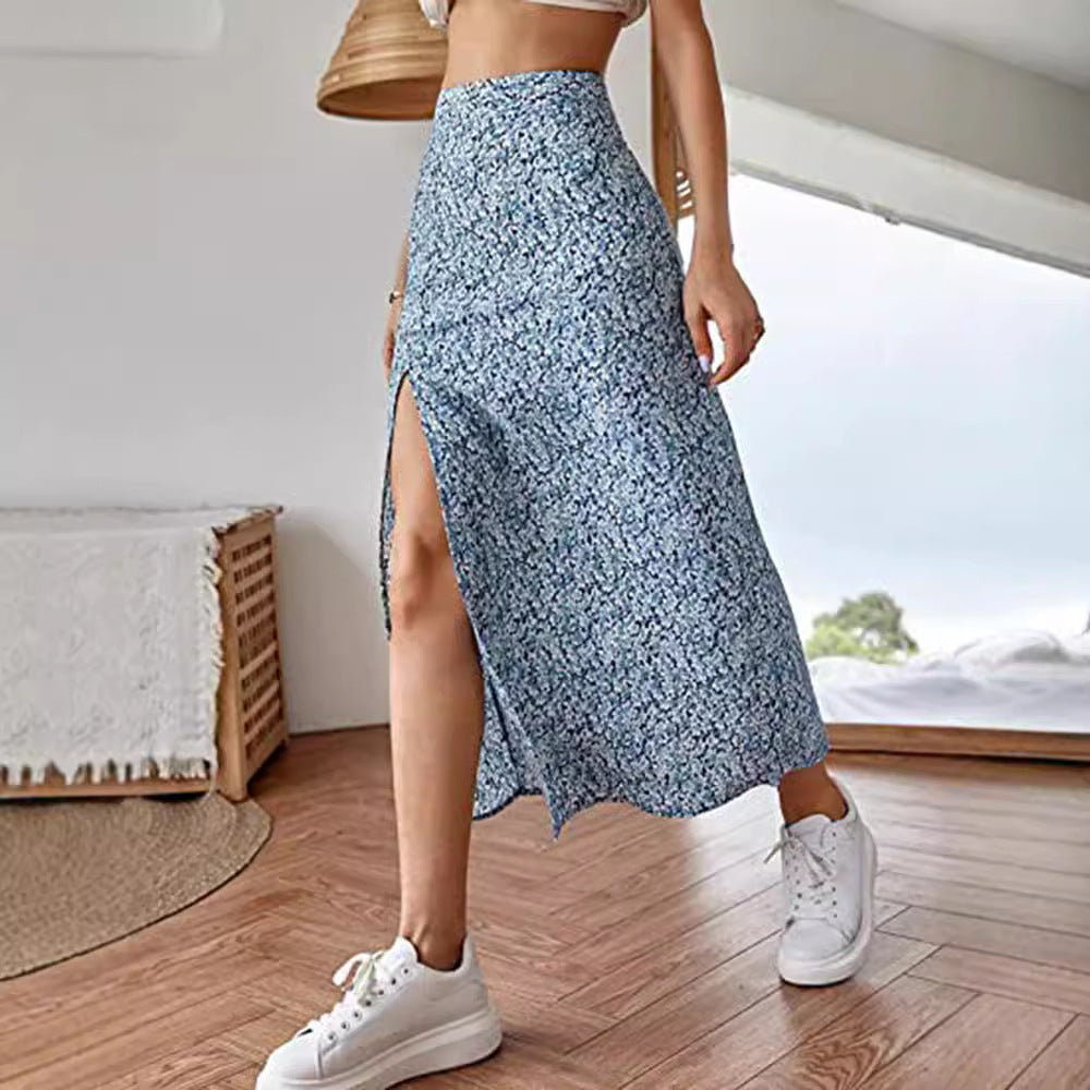 Damen Maxirock mit floralem Print und seitlichem Schlitz