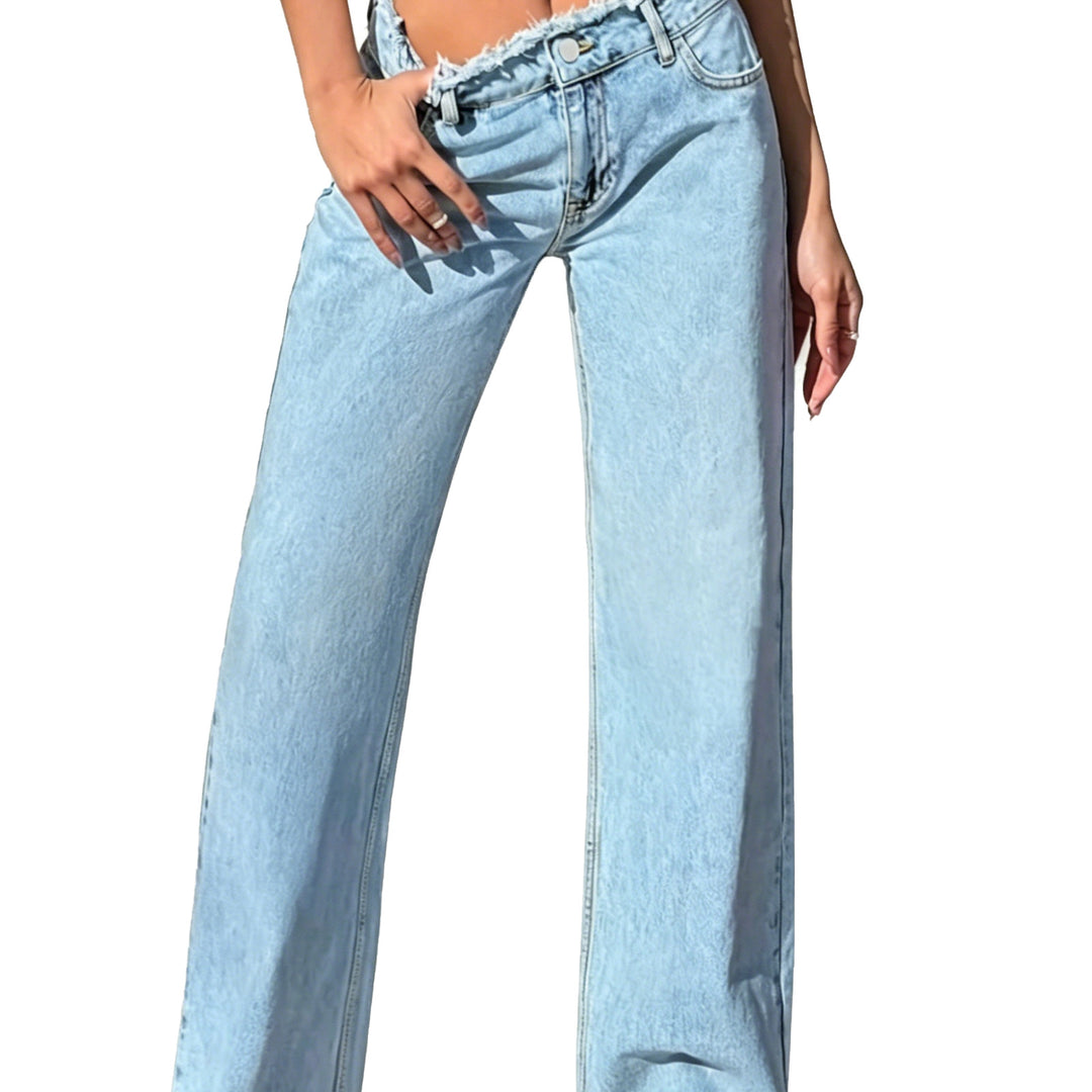 Damen High-Waist Schlagjeans mit rohem Bund und weitem Bein Shop Nory