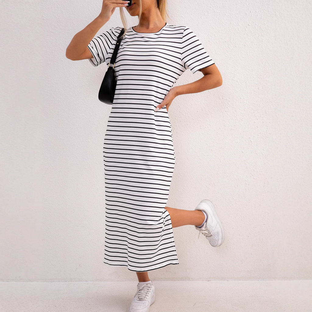 Damen gestreifte Midi-Kleid