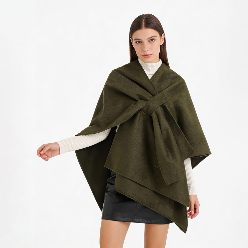 Damen Multifunktionaler Cape‑Überwurf aus Wollmix mit drapiertem Knotendetail Shop Nory