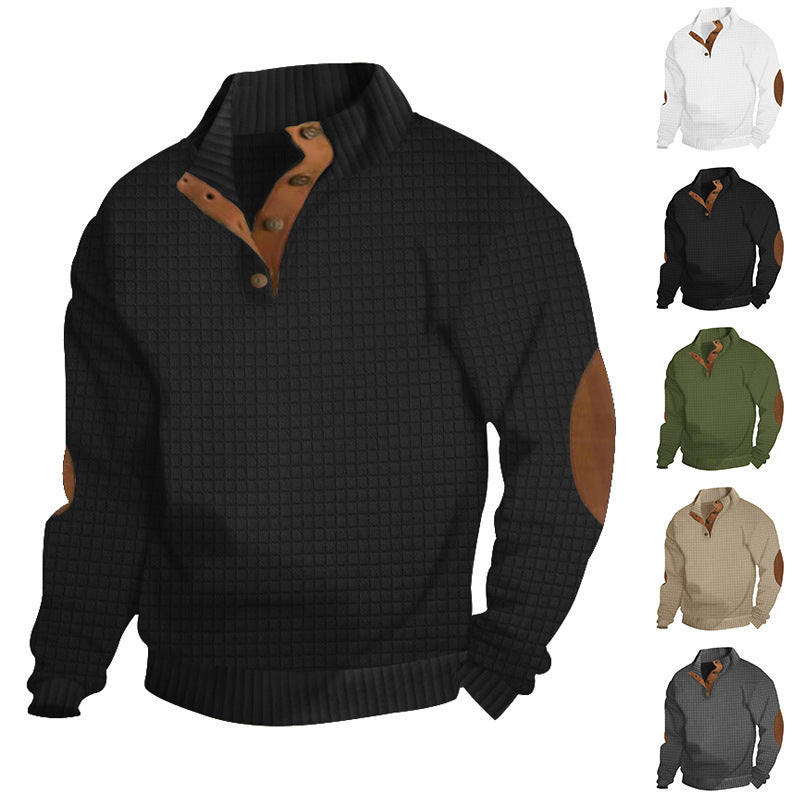 Herren Strukturierter Pullover mit Halbknopf-Leiste und Ellbogenpatches Shop Nory
