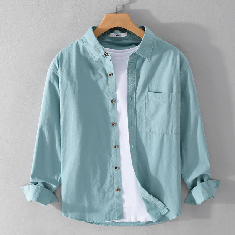 Herren Leichtes Baumwoll-Layering-Overshirt mit Kentkragen, Holzknöpfen und aufgesetzter Brusttasche Shop Nory