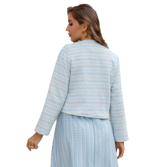 Damen Zweiteiliges Bouclé-Jacken-Set mit tailliertem Gingham-Midikleid Shop Nory