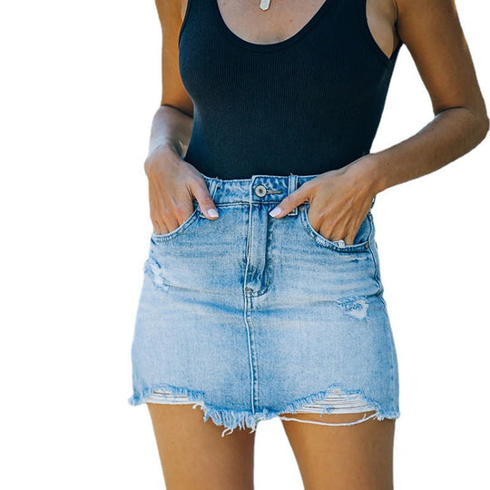 Damen Jeansrock mit fransigem Saum und lässigem Schnitt