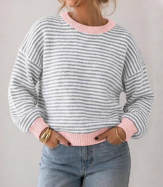Damen Gestreifter Rippstrick-Pullover mit Kontrast-Bündchen Shop Nory