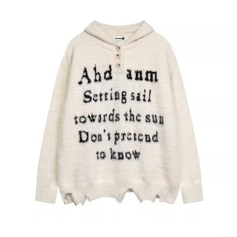 Damen Gemütlicher Oversized-Pullover mit Knopfleiste und grafischem Motiv Shop Nory