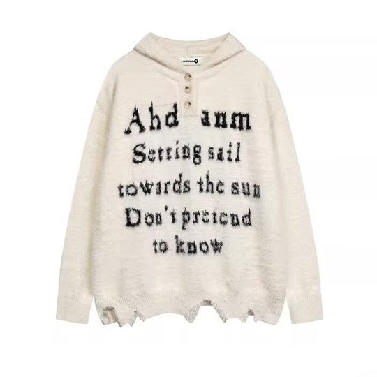 Damen Gemütlicher Oversized-Pullover mit Knopfleiste und grafischem Motiv Shop Nory