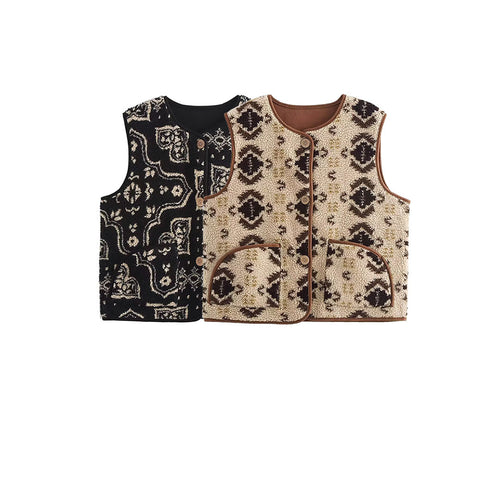 Damen Gemusterte Teddyweste im Bouclé‑Look mit aufgesetzten Taschen Shop Nory