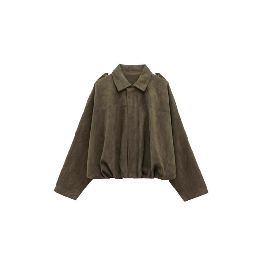 Damen lockere Cropped Jacke aus Wildlederimitat