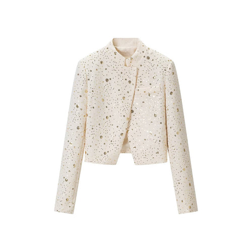 Damen Kurzblazer im Bouclé‑Stil mit Stehkragen und Paillettenapplikation Shop Nory