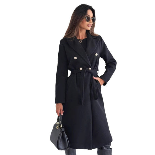 Damen eleganter Trenchcoat mit tailliertem Schnitt und seitlichen Taschen
