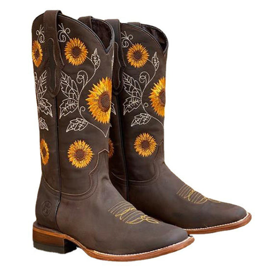 Damen Western-Stiefel mit Sonnenblumen-Stickerei und mittelhohem Blockabsatz Shop Nory