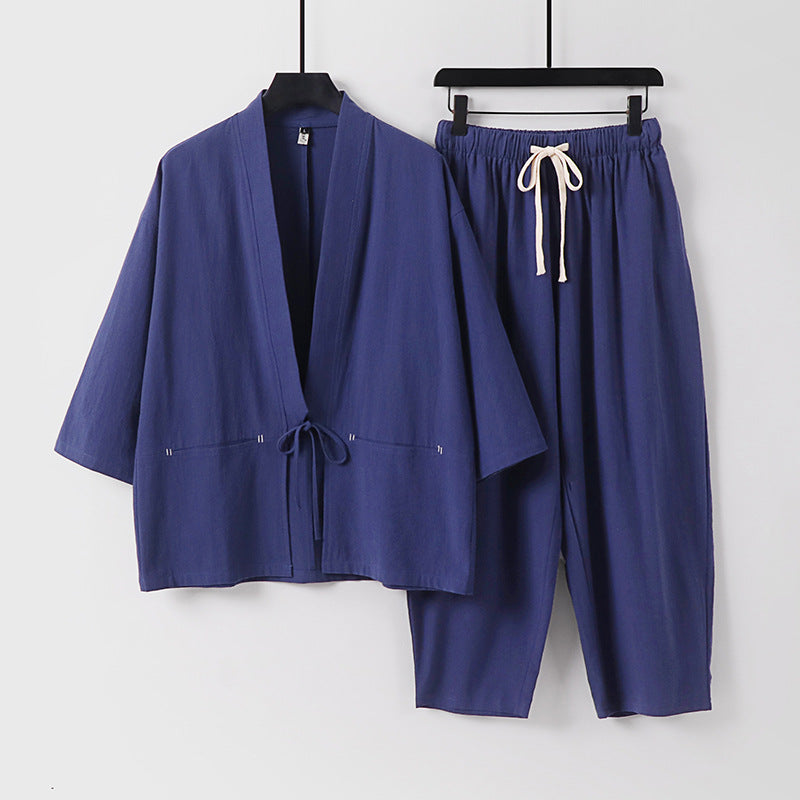 Unisex Kimono-Lounge-Set mit Kurzjacke und elastischer Kordelhose Shop Nory
