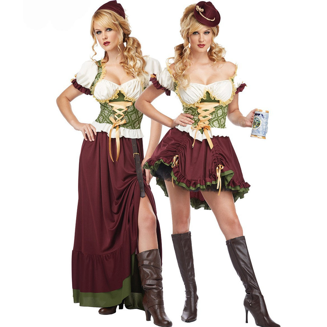 Damen nan geschnürtes Mittelalterkleid mit Corsagenmieder, Puffärmeln und hohem Rockschlitz Shop Nory