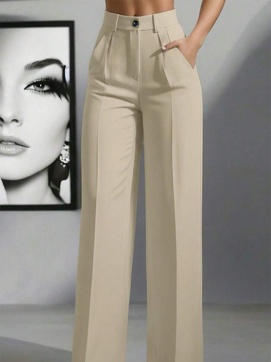 Damen Hochtaillierte Palazzo-Stretchhose mit Bügelfalte und Eingrifftaschen Shop Nory
