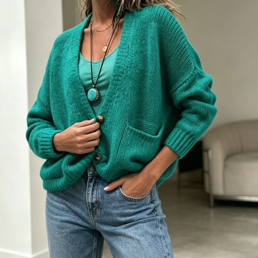 Damen Grobgestrickter Oversize-Cardigan mit Knopfleiste und Eingrifftaschen Shop Nory