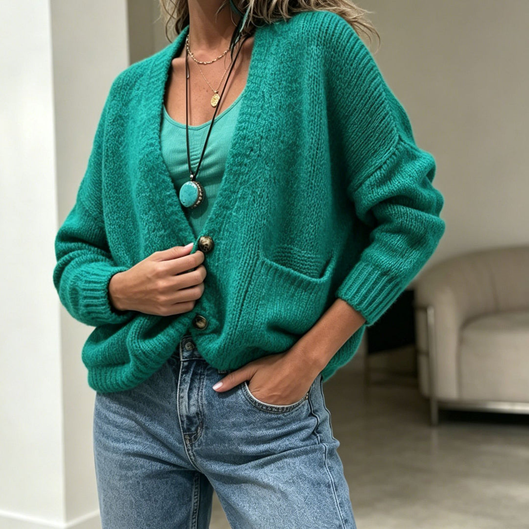 Damen Grobgestrickter Oversize-Cardigan mit Knopfleiste und Eingrifftaschen Shop Nory