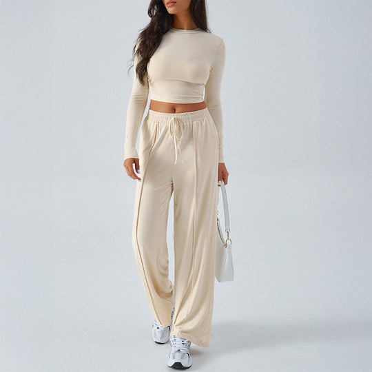 Damen nan weite Loungehose mit elastischem Kordelbund und fließender Jersey‑Qualität Shop Nory