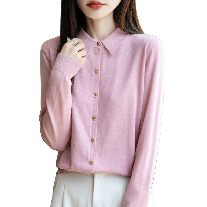 Damen weiche Wollbluse mit Knopfleiste