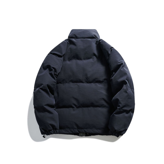 Unisex Kurz geschnittene wattierte Pufferjacke mit hohem Stehkragen und gestreiften Taschenblenden Shop Nory
