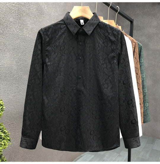 Herren Langärmeliges Jacquard-Hemd mit feinem Blumenrelief und Kentkragen Shop Nory