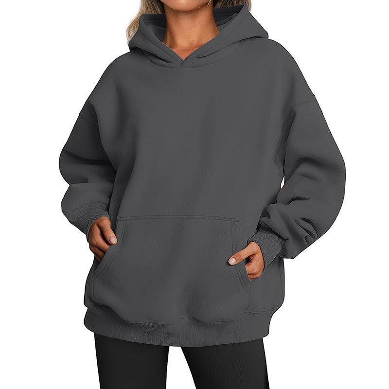 Damen nan Oversize-Kapuzenpullover mit verlängertem Rückenteil, innen angerautem Fleece und Kängurutasche Shop Nory