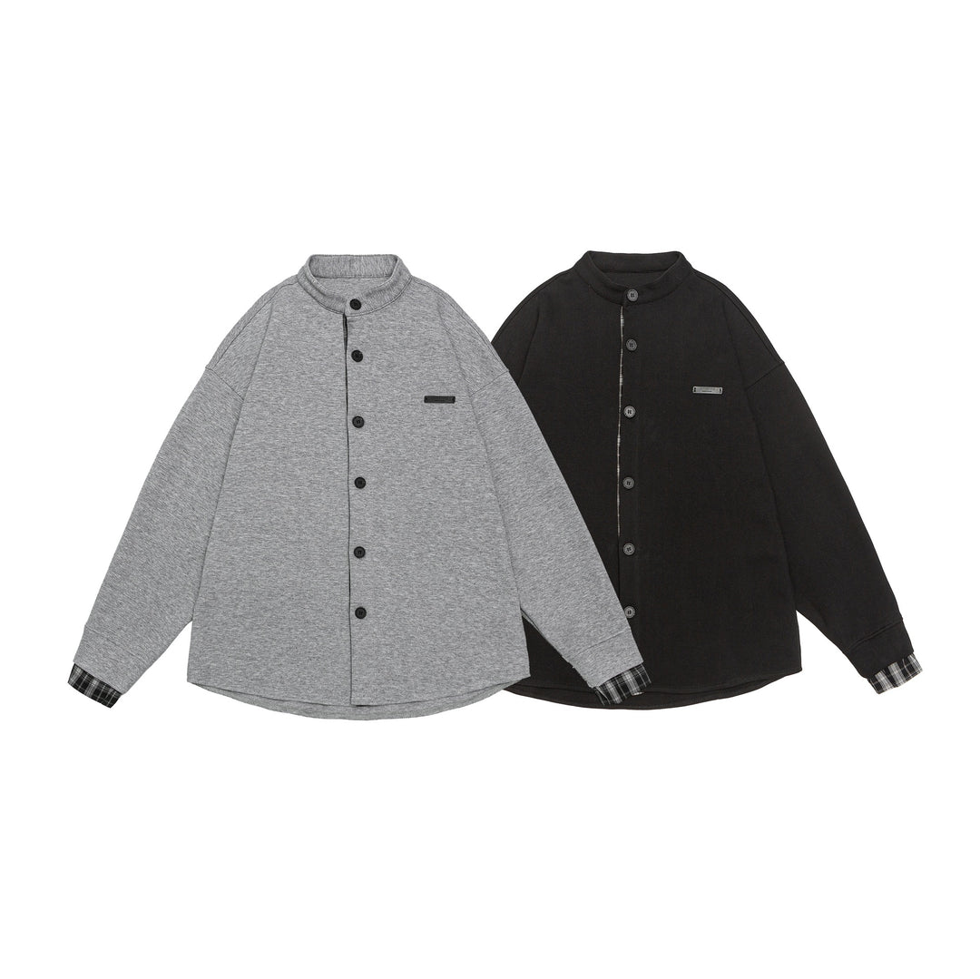 Unisex Oversize-Sweatjacke im Hemdjacken-Look mit Stehkragen Shop Nory