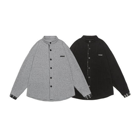 Unisex Oversize-Sweatjacke im Hemdjacken-Look mit Stehkragen Shop Nory