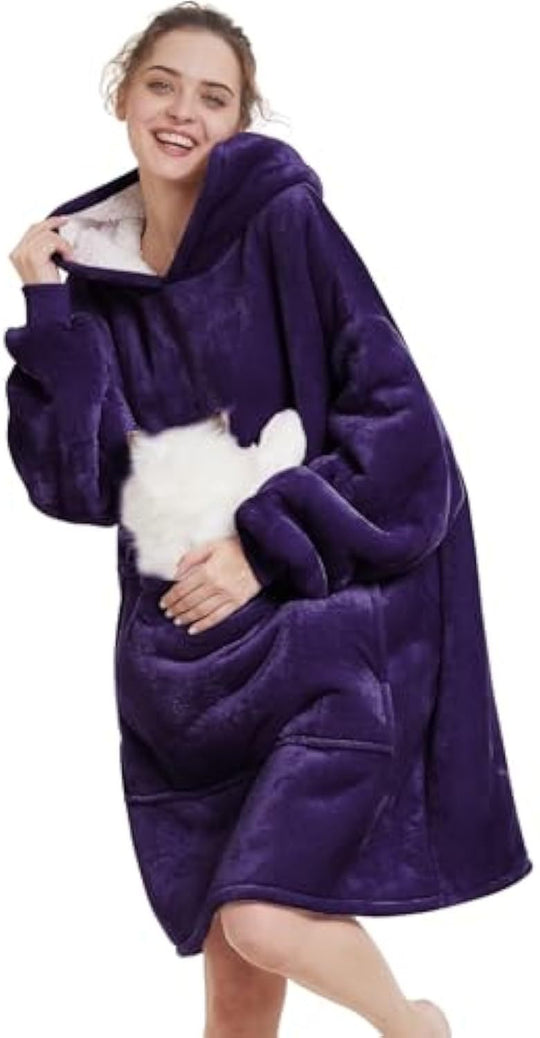 Damen Oversize Kapuzen-Kuscheldecke aus Mikrofaser mit Sherpa-Futter Shop Nory
