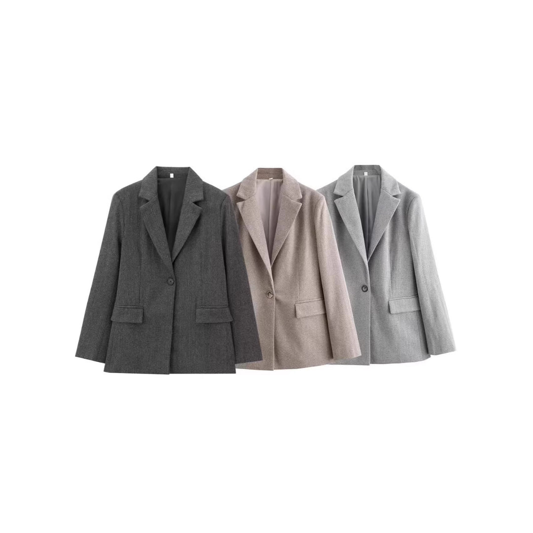 Damen Einreihiger Blazer mit Fischgrätmuster, Reverskragen und Pattentaschen Shop Nory