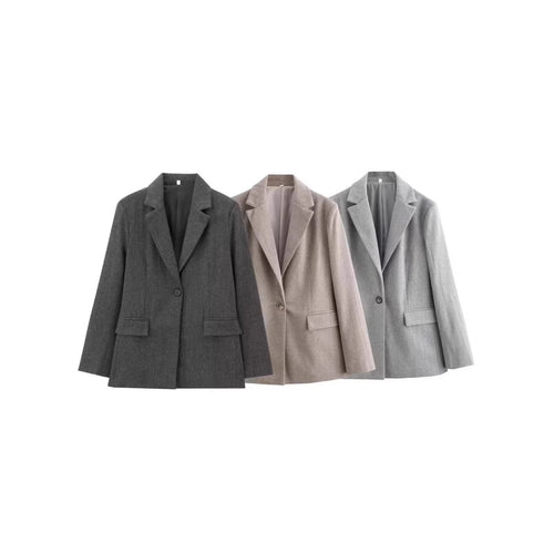 Damen Einreihiger Blazer mit Fischgrätmuster, Reverskragen und Pattentaschen Shop Nory