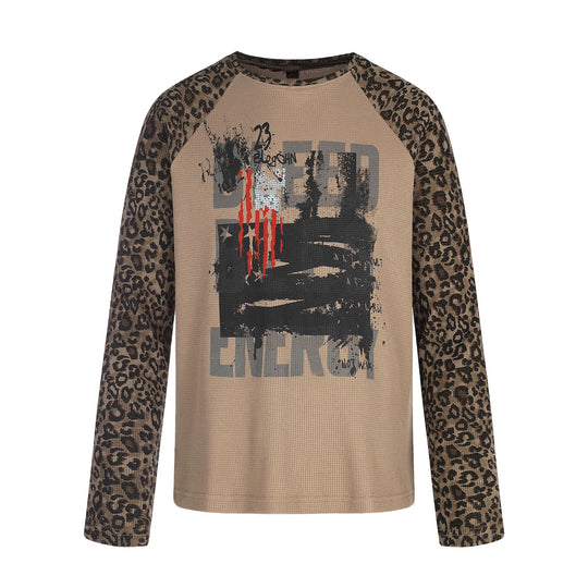 Damen Langarmshirt im Baseball-Stil mit Leopardenärmeln und Grafikprint Shop Nory