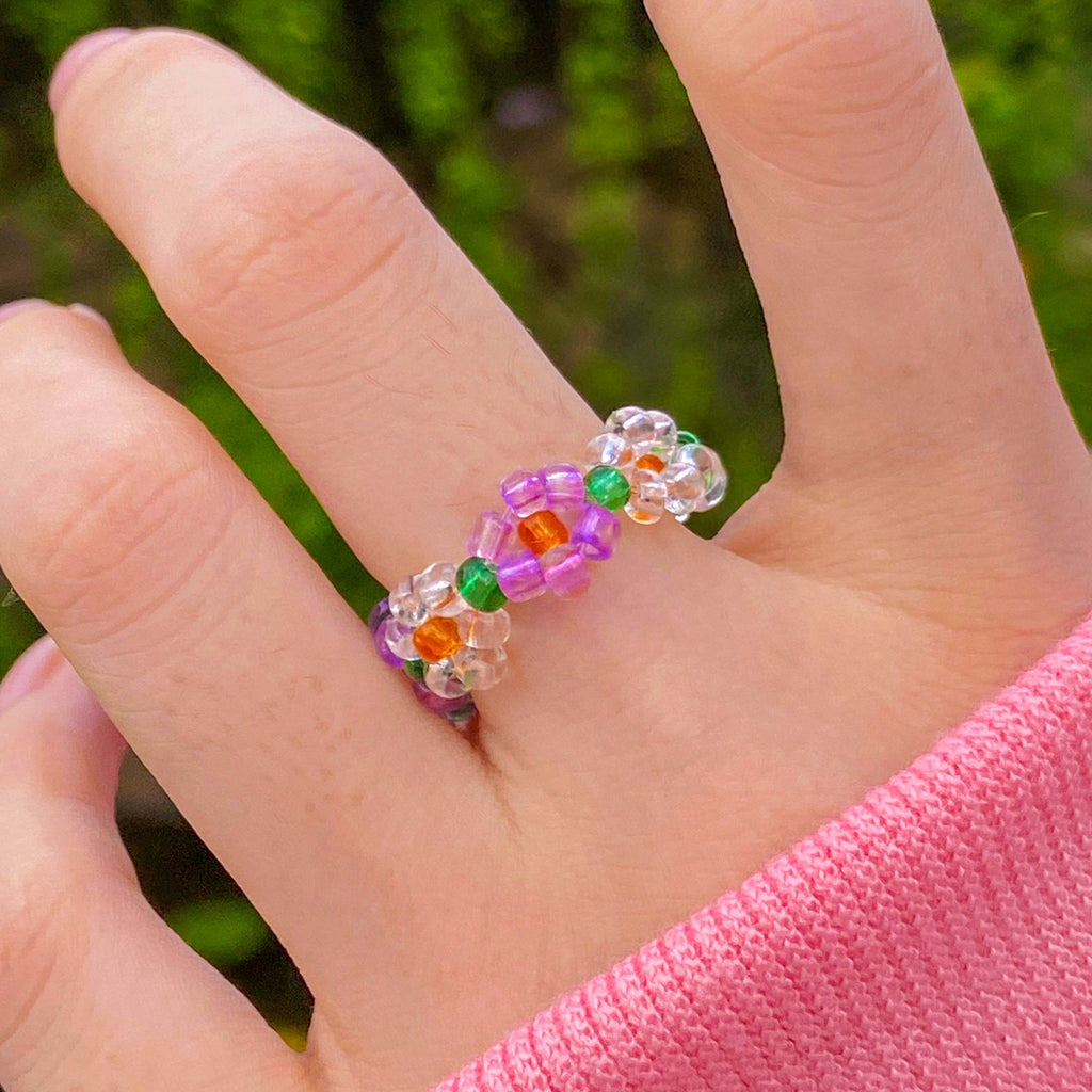 Damenring mit bunten Perlen und floralen Motiven Shop Nory