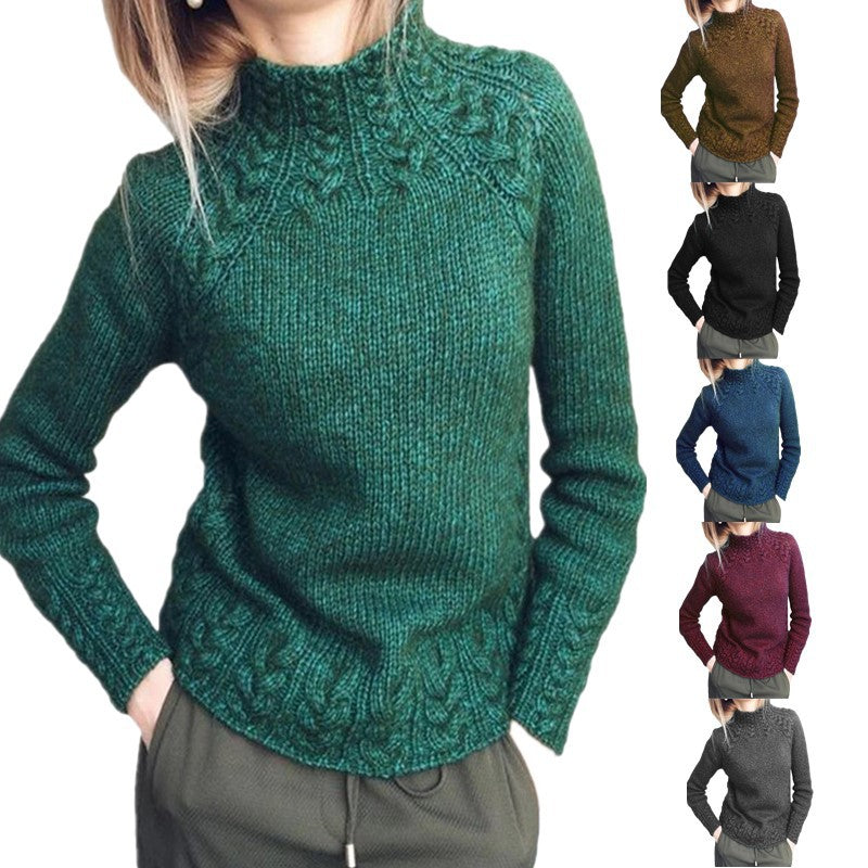 Damen nan grobgestrickter Zopfmuster-Pullover mit Stehkragen und tailliertem Schnitt Shop Nory