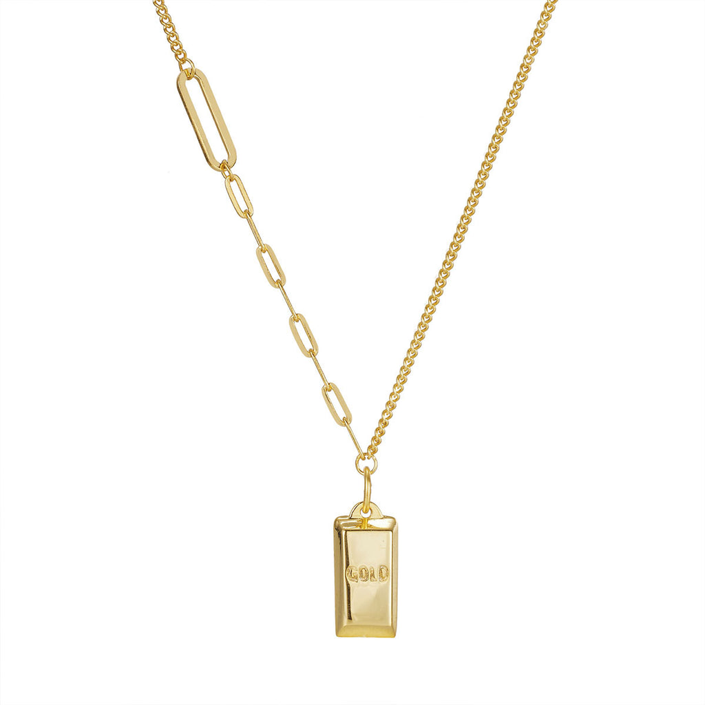 Damen stilvolle Halskette mit goldfarbenem Anhänger im Barren-Design Shop Nory