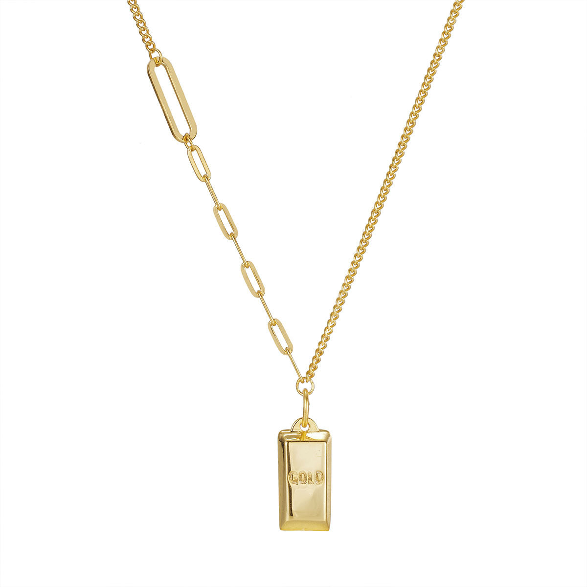 Damen stilvolle Halskette mit goldfarbenem Anhänger im Barren-Design Shop Nory