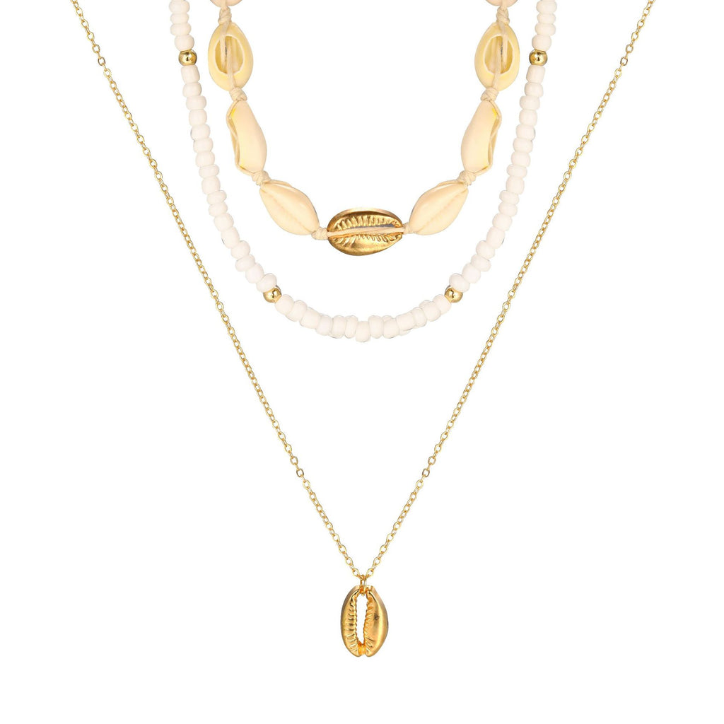 Damen mehrlagige Muschelkette mit goldenen Akzenten Shop Nory