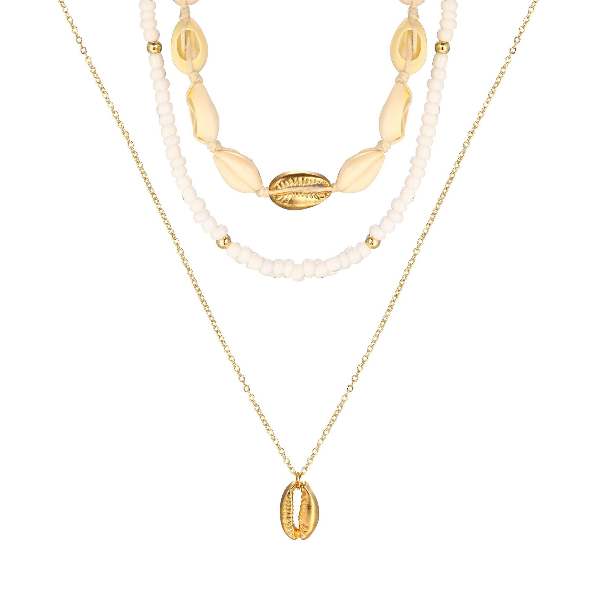 Damen mehrlagige Muschelkette mit goldenen Akzenten Shop Nory