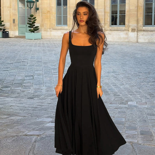 Damen Elegantes Maxikleid mit A-Linie und breiten Trägern