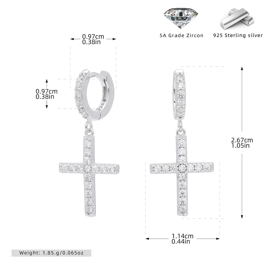 Damen Ohrringe mit Kreuzanhänger aus 925 Sterling Silber und Zirkonia Shop Nory