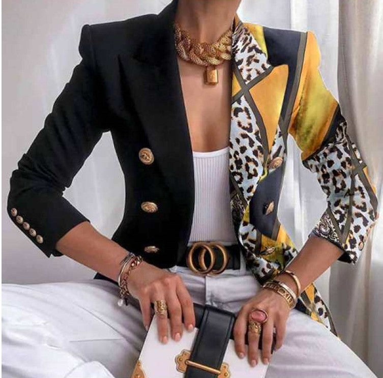 Damen Taillierter Doppelreihiger Blazer mit markanter Schulter, Goldknöpfen und Glitzer-Ombré Shop Nory