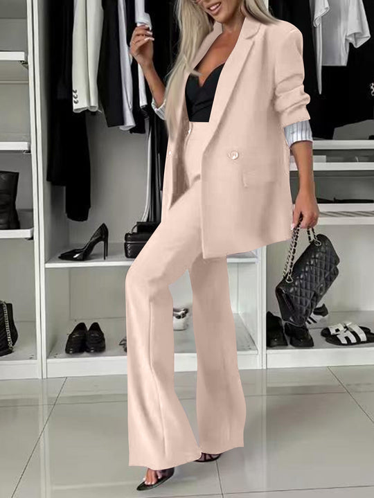 Damen elegantes und modernes Anzug-Set mit weitem Hosenbein und tailliertem Blazer