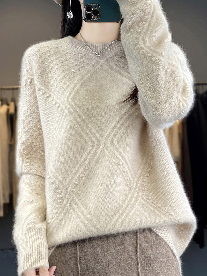 Damen Kuscheliger Mohair‑Look Oversize‑Pullover mit Rautenstruktur und Noppen‑Details Shop Nory