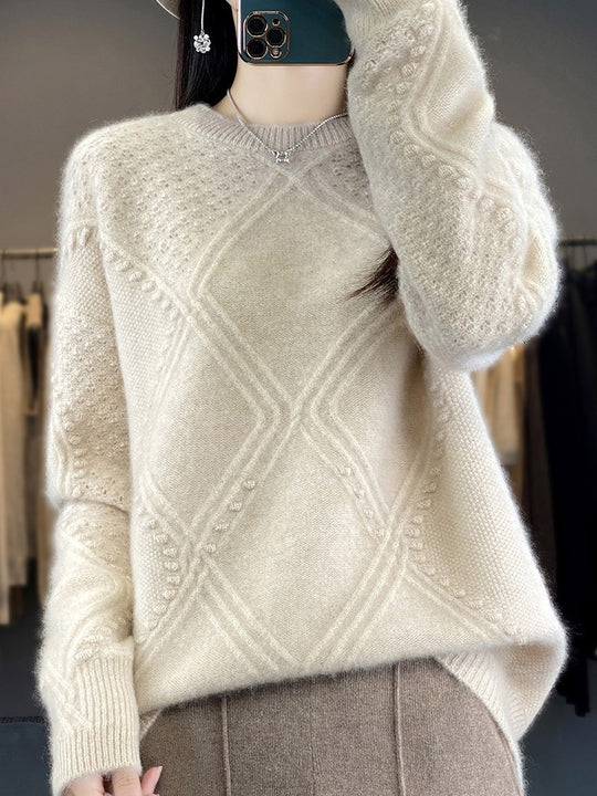 Damen Kuscheliger Mohair‑Look Oversize‑Pullover mit Rautenstruktur und Noppen‑Details Shop Nory