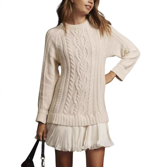 Damen nan Kabelstrick-Pullover mit Tunika-Schnitt, Zopfmuster und Rippbündchen Shop Nory