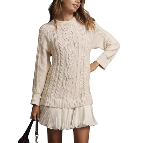 Damen nan Kabelstrick-Pullover mit Tunika-Schnitt, Zopfmuster und Rippbündchen Shop Nory