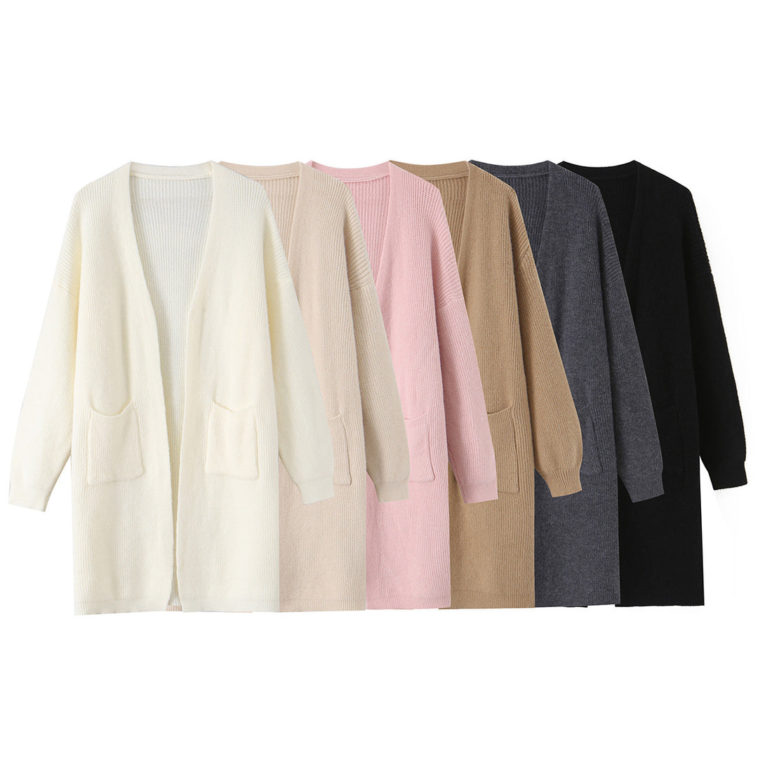 Damen Langer Oversize Strickcardigan mit aufgesetzten Taschen Shop Nory
