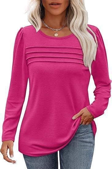 Damen Feines Langarmshirt mit Rundhalsausschnitt, dekorativen Kellerfalten und leicht taillierter A‑Linie Shop Nory